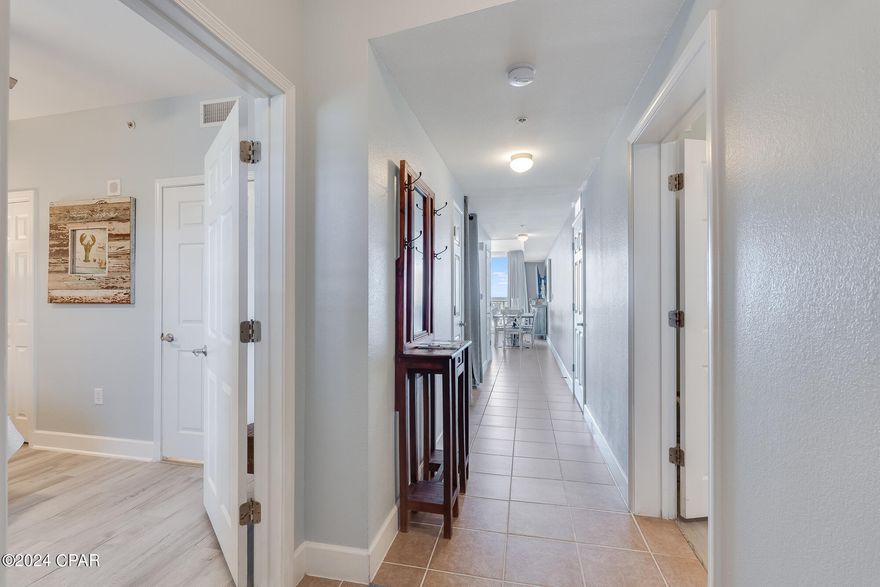 CURRENTLY UNDER CONTRACT, SELLER WILL CONSIDER BACKUP OFFERS' Welcome to paradise! This stunning 2-bedroom, 3-bathroom, 1131 square foot Gulf front unit at Tidewater Beach Resort offers the ultimate beachfront living experience. Each bedroom has it's own en suite and the bunks are right next to the third bathroom. This unit functions just like a three bedroom! Unit was painted less than a year ago and features recently upgraded furniture and curtains. Appliances have all been updated in last year, including dishwasher, refrigerator, HVAC unit, water heater, and stackable washer/dryer unit. Unit also features new flooring in the master and guest bedrooms along with new ceiling fans. 
With breathtaking views of the Gulf of Mexico and top-notch amenities, this is your chance to own a piece of Florida's coastal paradise. Tidewater Beach Resort offers a plethora of amenities, including multiple swimming pools, hot tubs, a fitness center, a game room, and an on-site restaurant. Located in the heart of Panama City Beach, you're just minutes away from world-class dining, shopping, and entertainment options. Explore nearby attractions like Pier Park, Gulf World Marine Park, and Shell Island. Whether you're looking for a personal oasis or a lucrative investment property, this unit has excellent rental potential. Don't miss this opportunity to own a piece of paradise at Tidewater Beach Resort. Schedule a showing today and experience the Gulf Coast lifestyle at its finest!