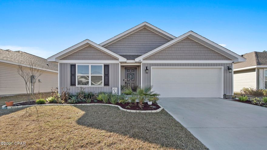 Many upgrades in this home make it even better than new! You'll love the custom features in this home such as walls w/ board & batten in the dining area & master bedroom. Ceiling fans, attic stairs, custom lighting, reverse osmosis system & water softener system have also been added to the home. This popular Cali model has an open floor plan & spacious bedrooms. The kitchen is full of cabinetry & boasts an island, breakfast area & spacious pantry. Main  bedroom overlooks the nice back yard & has a bathroom w/ double sinks, soaker tub, walk-in shower & huge closet. Outside features a covered patio & fully white vinyl fenced back yard. The garage has built in shelving for extra storage.  Enjoy a resort style community pool, spa, gas grills & playground! Only 22 miles to Tyndall Air Base!