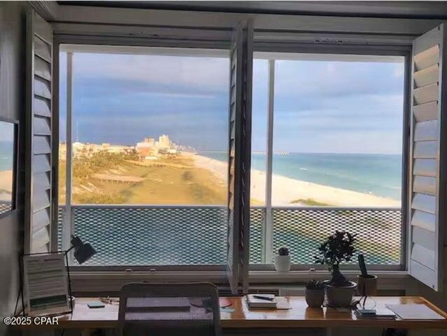 Iconic beachfront studio condo with stunning, unobstructed Gulf of Mexico views from the 4th floor. This 330 sq. ft. unit offers direct Gulf frontage--step outside and you're just feet from the water. Features include elevator-access, full kitchen with full-size refrigerator, oven, and microwave, exposed painted concrete ceilings, and Bahama shutters showcasing breathtaking east-facing sunrises. The building amenities include a large gulf-front pool, expansive amenity decks, fitness room, beach volleyball courts, wireless internet, and on-site management. One parking space included. Excellent short-term rental opportunity generating approximately $30,000 annually, with HOA covering all utilities, insurance (including flood and hurricane), maintenance, internet, amenities, and management. Ideally located near shopping, dining, entertainment, Pier Park, and Gulf World--yet situated on an uncrowded stretch of beach overlooking Bid-A-Wee Public Park with no future development. FINANCING OPTIONS AVAILABLE FOR QUALIFIED BUYERS!