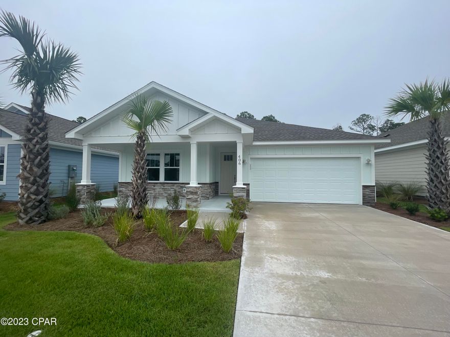 Seller offering up to $10,000 towards buyer's interest rate buy down or closing costs with acceptable offer!

NEW CONSTRUCTION - Panama City Beach's desired Breakfast Point subdivision built by Southern Coastal Homes-Offering easy access to the white sandy beaches of the Gulf of Mexico, Publix shopping center, Breakfast Point Academy-rated A, & the famous Pier Park. INTERIOR features of this coastal inspired home offer a private Foyer entrance, large volume great room with an open floor plan, kitchen with center island, custom cabinetry with soft close drawers & stainless steel appliances, master suite with tray ceiling, tile shower, double vanity & large walk-in closet. Guest bedrooms with access to full bath, dining room, & laundry room. EXTERIOR of this home features a 2-car garage, covered porches in the front & back, fully sodded yard with sprinkler system.