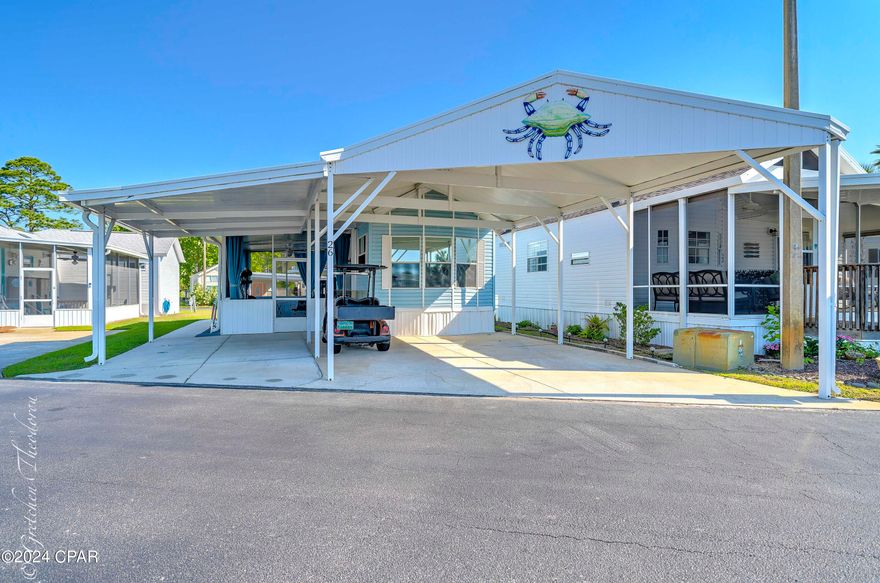 This beautifully updated, cozy beach bungalow located in Emerald Pointe Resort is being sold furnished and move-in ready for you and your family to begin making memories! It is perfect for a full-time residence, vacation home, or investment property. The property features a gorgeous screened in porch that overlooks the back pool, a coastal themed interior, and the nice size lot has room for an addition if desired. Updates include: fresh interior paint, lighting, appliances, furnishings, LVP Flooring throughout, and spray foam insulation to help with those hot summer months. The golf cart is negotiable and can be included with an acceptable offer. The home is located directly across from the secondary pool, private pond with boardwalk, and the dog walking area. This has been used as the owner's second home. Non rental and it shows! Emerald Pointe Resort is a golf cart friendly, gated community located in the heart of Panama City Beach close to restaurants, shopping, and the world's most beautiful beaches. Amenities include a large clubhouse, exercise room, 2 pools (one heated seasonally), hot tub, lake with boardwalk, and shuffleboard court. HOA fee includes water, sewer, garbage, cable, and lawn service. All information is approximate and should be verified by buyer if important.