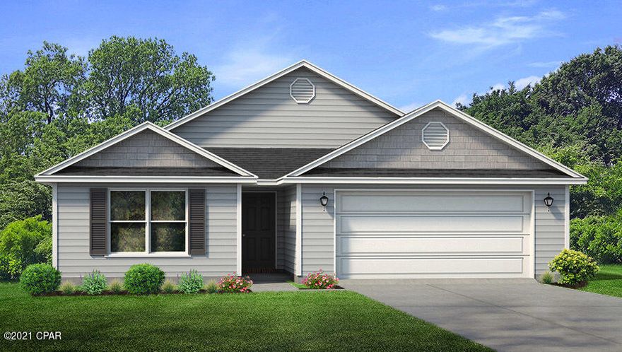 Welcome to the Bridge Harbor Community! Located just minutes to shopping, dining and Tyndall AFB is this Ryder floorplan. Constructed with a low maintenance vinyl siding and a reinforced concrete foundation with wire mesh and rebar. As you enter this home, you will find traditional 8' ceilings and vinyl sheet flooring throughout the main areas. Plush carpet with padding is in all bedrooms and hallways. The walls are orange peel texture and have quality paint. Just off the foyer, you will find a hallway that leads to 2 bedrooms that features a Jack and Jill bathroom with laminate countertops and vinyl sheet flooring. The great room has a spacious opening to the kitchen and dining area that leads to a covered back porch that is perfect for a nice evening dinner. This home comes standard with a Smart Home Technology package which includes a KwikSet keyless entry, Skybell doorbell, automated front porch lighting, an Echo Dot device, and Quolsys touch panel which can be integrated to control your lighting, thermostat, front door and so much more. 

This home is being constructed with the Zip Sheathing system, providing greater protection than a traditional housewrap from damages due to wind, rain, and extreme weather. A builder 10-year structural warranty is also included.

Pictures may be of similar, but not necessarily of subject property, including exterior and interior colors.