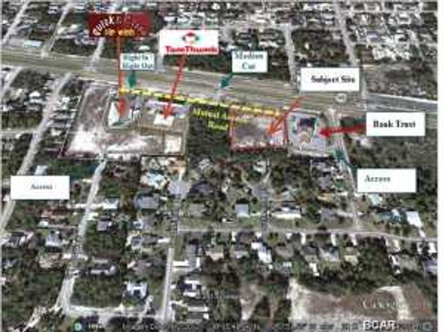 1.7 ACRES WITH OVER 180' FT. OF FRONTAGE ON THE PARKWAY PROPERTY IS PART OF A COMMERCIAL SUBDIVISION AND WILL INCLUDE A SERVICE ROAD AND FULL ACCESS TO A MEDIAN CUT, RIGHT IN - WITH DECELERATION LANE ACCESS BY TWO ADDITIONAL COUNTY ROADS AND A LIFT STATION. ZONED C-3 HIGH AND DRY. PERFECT FOR RETAIL/OFFICE/RESTAURANT. 1.7 acre site with all infrastructures in place perfect. This truly is one of the very few pad ready sites on the west end of Panama City Beach. Located on the growing West end of Panama City Beach. Site contiguous to one of Tomb Thumb's best performing stores in their portfolio as well as a full service Quick and Clean Car wash and Bank Trust location Property consists of 180 feet of Hwy way frontage with a mutual access lane shared within this 10 acre  commercial subdivision. Florida lane to the east entrance of Bank Trust. The property is part of a commercial subdivision.