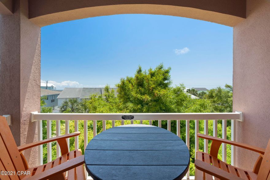 Currently under contract, seller accepting backup offers. CLOSE TO THE BEACH WITH GREAT GULF VIEWS! This beautiful 4-story townhome is located directly across the street from the emerald green waters and sugar white sands in the gated Casa Del Mar subdivision on Panama City Beach's popular west-end. Conveniently located near shopping, dining, entertainment, just 15 min from Pier Park, 5 min to Rosemary Beach and 30A. This 3BR/3.5BA townhouse sleeps 9. Features include a 2-car garage, private elevator, a loft on the 4th floor with outstanding Gulf views, three balconies, a covered patio, and an outdoor shower. The town home comes nicely furnished and would make a great full-time retreat or a wonderful second home. One bedroom and a private full bath are located on the first floor. Take the stairs or your private elevator to the 2nd floor featuring two master suites with private full baths and balconies. 3rd floor includes living room, kitchen/dining area, and a half bath. Located just a short walk to the beach access #93, this home is located at the front on the edge of the community closest to the beach and allowing for maximum privacy. Casa Del Mar is a gated resort across the street from the beach featuring a private pool and only 16 homes. All measurements are approximate, if important to buyer please verify.