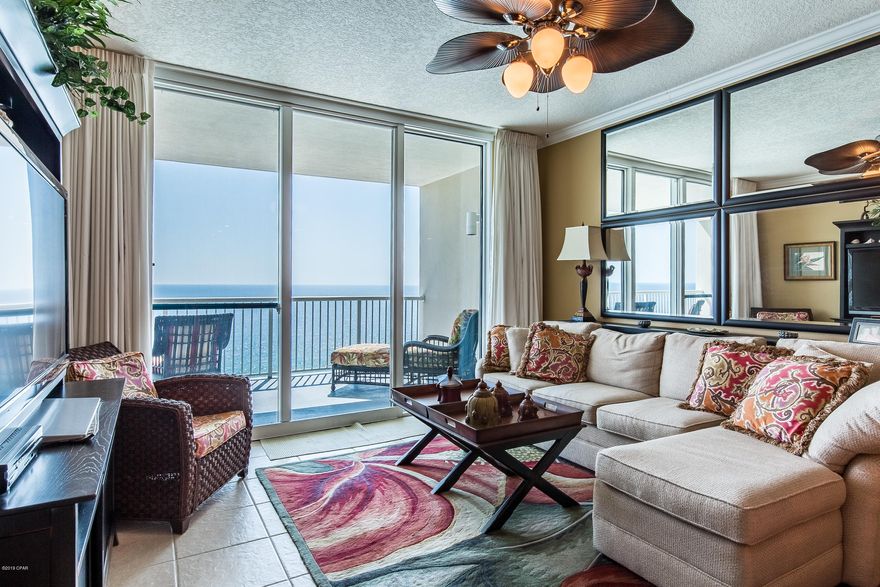 CURRENTLY UNDER CONTRACT, SELLER ACCEPTING BACKUP OFFERS. This stunning 2BR/2BA+BUNK at Palazzo has never been rented by the owners so is in excellent condition.  Used sparingly as a second home, this beautiful unit is offered fully furnished and ready to enjoy and/or rent. Do yourself a favor and make an appointment to see one of the most popular 2BR plans on the west-end of PCB. This particular unit was designed as handicap accessible so there is more space in the hall and bathrooms. It features a gulf-front master suite with access to one of the largest balconies on the beach. The bathroom boasts a garden tub, separate shower and large walk-in closet.