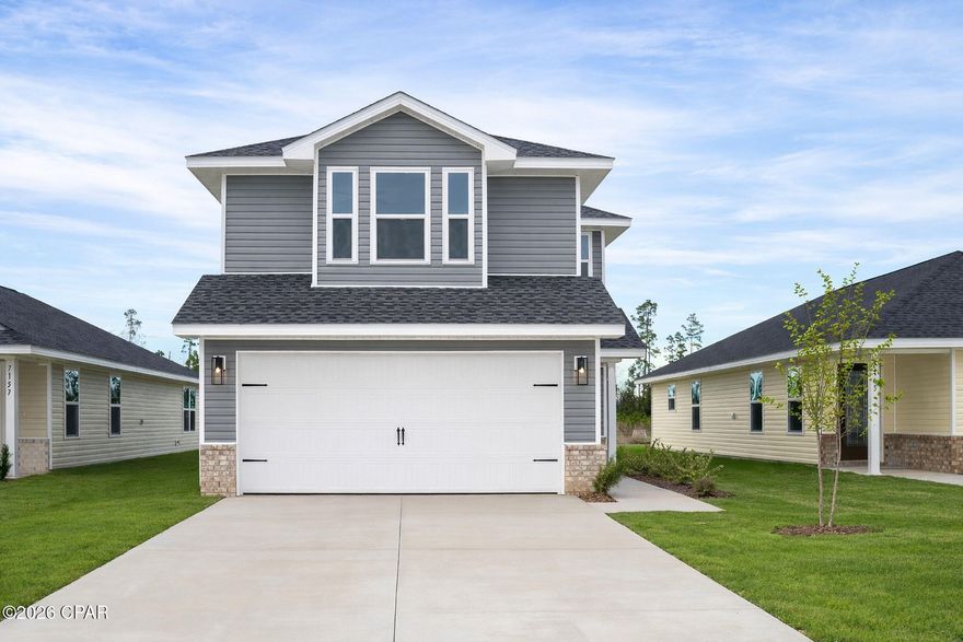 Come check out this beautiful new construction 1,648 square foot two story home. All Stainless-steel appliances included. The home features cortec flooring, and Quartz counter tops in the kitchen and bathrooms. The master bedroom features double walk-in closets and a walk-in shower in the master bathroom. This community is located approximately 9 miles from Tyndall Air Forces Base, 22 miles from Mexico Beach, 0and 22 miles from Panama City Beach.
Adams offers $5,000 Flex Cash to all buyers!