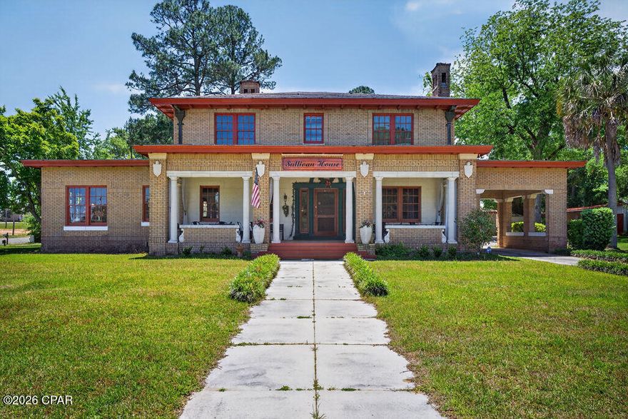 Welcome to a truly one-of-a-kind historic home, currently known as the The Sullivan House Bed & Breakfast--originally the Alford House--where timeless character meets modern comfort. Established in the 1880s and thoughtfully rebuilt after a fire, this remarkable residence has been cherished by four generations and stands as a meaningful piece of local history.

Spanning nearly 6,000 square feet, the main home features 6 spacious bedrooms and 3.5 bathrooms, offering ample space for everyday living, hosting guests, or multi-generational use. Inside, you'll find cedar-lined closets and six fireplaces (four coal-burning and two wood-burning), creating a warm and inviting atmosphere throughout. The expansive downstairs living areas provide a natural flow for entertaining, with room to comfortably host large gatherings.

This home has been well maintained with key updates to include a new roof in 2025, central HVAC installed in 2023, a hot water heater replaced in 2023, and electrical and plumbing upgrades completed between 2023-2025.  Outside, the property continues to impress with a 5-car garage and a charming carriage house above, complete with its own 1 bedroom and 1 bathroom--perfect for guests, extended family, or private living space.  Modern conveniences such as a 50-amp RV hookup, Level 1 and Level 2 electric vehicle charging stations, and a five-car garage enhance both guest experience and owner flexibility. 

Additional highlights include a basement ideal for storage or flexible use, a separate outdoor wash house for added convenience, and a rare outdoor concrete block safe--providing a unique and secure solution for storing valuables.

Modeled after a South Florida home inspired by Cuban architecture observed in the 1920s, the former Alford House is rich in history, craftsmanship, and character. Whether you're looking for a distinctive primary residence or a private retreat with room to grow, this exceptional property offers a rare opportunity to own something truly special.