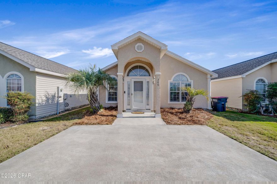 Motivated Seller! One of the lowest priced single family homes in PCB! Move in ready, no known repairs needed!

Discover the perfect blend of family-friendly comfort and investor appeal in this charming beach cottage located in the desirable Palm Cove community. This home is just a short walk from the sugar-white sands of the Gulf and surrounded by fun and convenience. Enjoy an easy stroll (approx. 0.7 miles) to the beach via the Alf Coleman Road public access - your gateway to the World's Most Beautiful Beaches. This home is also just down the street from Shipwreck Island Water Park, making it perfect for family adventures. You're centrally located near all the action, with restaurants, mini-golf, and other attractions only minutes away.

You'll enjoy resort-style amenities including two community pools and even a playground for the kids. Lush tropical landscaping lines the streets, and no yard work is needed - the HOA covers all lawn maintenance. There's even nightly security patrol for peace of mind, so you can truly relax and enjoy the beach life.

Step inside to an open floor plan with soaring vaulted ceilings and easy-care tile & laminate flooring (no carpet anywhere!). This well-maintained 2 bedroom, 2 bath cottage features a large master suite with a walk-in closet and private en-suite bath, providing a comfy owners' retreat. A spacious laundry room adds convenience for washing towels after those beach days. The home has been very well maintained and is move-in ready, so you can start enjoying it right away.

One of the highlights is the private screened-in porch, perfect for unwinding after a fun day in the sun. Sip a cold drink in the shade without any pests bothering you, or have family game night on the porch in the balmy Florida evenings. The yard is low-maintenance (thanks to the HOA), and a private driveway offers ample parking for you and your guests.

Palm Cove has no rental restrictions, which means short-term vacation rentals are allowed here - a huge plus for investors or those looking to earn extra income. This home is priced to sell and offers incredible value for a single-family home this close to the beach. Whether you're seeking a solid rental property, a family vacation retreat, or a full-time forever home by the coast, 206 Seahorse Way checks all the boxes.

Don't miss your chance to own this slice of beachside paradise in Panama City Beach. With its unbeatable location near the Gulf, family attractions like Shipwreck Island, and the comfort of a gated community, this Palm Cove gem won't last long. Schedule your showing today and get ready to enjoy the coastal lifestyle and potential investment rewards that await at 206 Seahorse Way!