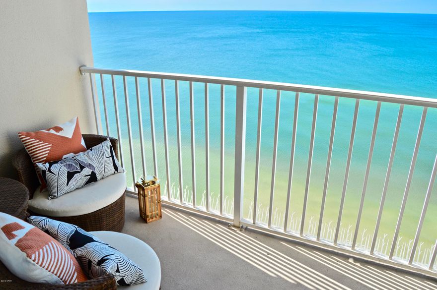 Wake up to a Gorgeous view every morning! One bedroom with hall bunkbeds can sleep the whole family! Unit 1906 is an amazing ''F'' plan 1 bedroom, 2 bath unit in one of the Premier Resorts in Panama City Beach! All furniture conveys to sell expect a few select pieces. Tidewater boasts a solid Homeowner's Association with low delinquencies and the goal of continued improvement of this great property. Tidewater has it all including a movie theater, heated indoor pool, coffee bar, Fitness Center with large spas overlooking the beautiful beach and gulf, and two large gulf front pools. Owner's are treated right here with their exclusive Owner's Lounge on the top floor of the building and complimentary beach service when they use their units. Wi Fi and Cable TV are included in the dues. Rental guests love the proximity to Pier Park and all the amenities in the building.
All measurements and are approximate and should be verified.