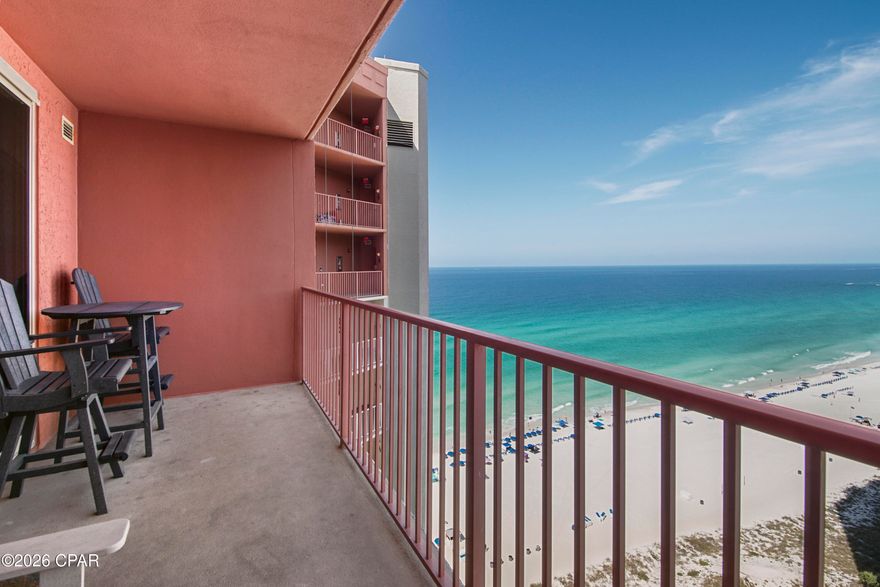 Seller offering $10,000 toward buyer closing costs! Brand new paint and bunks! Welcome to this exceptional 21st-floor Gulf-front condo in the sought-after Shores of Panama Resort, located in the heart of Panama City Beach, Florida. This 936 sq ft unit offers incredible value in one of the area's most popular complexes. This fully furnished condo features 1 bedroom, 2 full bathrooms, and a separate bunk room, comfortably sleeping up to 6 guests, including the sleeper sofa in the family room. The modern kitchen is equipped with stainless steel appliances, granite countertops, and plenty of space for cooking and entertaining. Step onto the expansive balcony to enjoy breathtaking views of the resort-style lagoon pool and the Gulf of Mexico, a perfect spot for morning coffee or sunset relaxation.

Shores of Panama is renowned for its incredible amenities, including a 20,000 sq ft lagoon-style beachfront pool with bridges, lush landscaping, and ample lounge seating, along with a massive outdoor hot tub, indoor heated pool, and hot tub. On-site dining options include tiki bars and the Sunset Bar & Grille. The resort also boasts a private beach area, a state-of-the-art fitness center, and easy access to water sports facilities. Situated just steps from the white sand beaches and a short distance to vibrant shopping, dining, and entertainment, this condo offers the perfect blend of relaxation and convenience. Don't miss this opportunity to own a beautifully appointed Gulf-front condo in one of Panama City Beach's premier resorts. Contact us today to schedule your private showing!