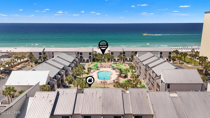Gulf views... Pool views... and just steps to the beach... what else could you ask for?
This is the kind of beach condo people are looking for. Located in a gated beachfront complex, this 1 bedroom 1.5 bath unit offers the right mix of views, updates, and rental potential. From your private balcony, enjoy overlooking the pool with beautiful Gulf views... the perfect spot to relax after a day on the sand.
Inside, the unit feels clean, comfortable, and easy to maintain, with updates where they matter most. The primary suite features an updated bathroom with a walk in shower and the convenience of a stackable washer and dryer. A second private balcony off the bedroom gives you extra outdoor space... something not often found in similar units. Granite counter tops in the kitchen and baths.
The layout works well for both personal use and guests, making it a great option for a beach getaway or income producing property. It is being sold fully furnished and ready to use or rent from day one.
The gated community offers everything you need for a true beach lifestyle... pool, hot tub, and a private beachfront deck with picnic area and outdoor shower.

Pool views... Gulf views... two balconies... strong rental potential... and a prime beachfront location. This one checks the boxes.

If this feels like your place... let's go see it!