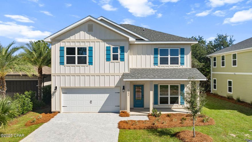 Welcome to 3602 Wood Lane, a new home at Sanctuary Beach in Panama City Beach, Florida. This home boasts an impressive two-story design, complete with five generously-sized bedrooms and three well-appointed bathrooms, perfect for accommodating family and guests alike.

Step into the elegance of a spacious and inviting foyer leading to a versatile open study that could serve as your home office or a sophisticated formal sitting area. The heart of this home is the expansive living area, seamlessly integrating the kitchen and dining space, ideal for entertaining or relaxing with loved ones. The kitchen is a chef's delight, featuring a central island with additional seating, a walk-in pantry, and ample counter space flanked by sleek cabinetry. The highlight of this home is the guest bedroom and full bathroom on the main level which offer the convenience of privacy and comfort. Continuing to the second level, you will find four bedrooms and an additional living area that could be used as a game room or study area. The primary bedroom is separate from the additional bedrooms and offers a peaceful sanctuary with an ensuite bathroom, dual sink vanity, spacious shower, and separate soaking tub. The additional bedrooms are located on the opposite side and share a full bathroom with a shower and tub combination. There is a laundry room conveniently located on the second level and has space for a full size washer and dryer. This home's thoughtful design includes an upstairs laundry room, adding to the convenience of everyday living. For more information on this floor plan, contact a D.R. Horton sales representative.