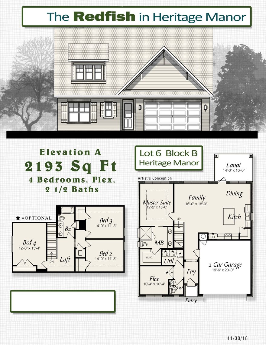 COMING SOON, The Redfish features a large open living area with 8' Interior Doors, 4 spacious bedrooms and a flex room with dbl doors that could be used as a 5th bedroom, office or play room. Upstairs contains three bedrooms, bathroom and loft area. The kitchen contains a large corner pantry, granite counter tops and hardwood laminate flooring. Entering through the master bedroom takes you to the spa like bathroom with granite counter top large tiled shower. Enjoy the large covered rear porch just off the family room. There is still time to select all colors and finishes to make it your own.