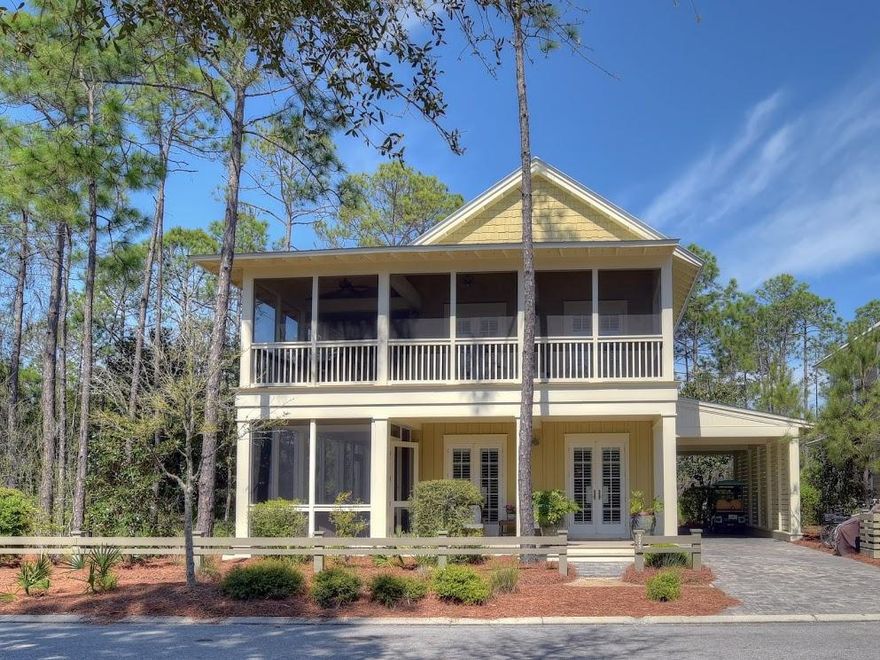 1,150 sq. ft. of covered porches overlook lush common ground. This meticulously appointed Cedar Woods home offers the ultimate in comfort and privacy. The open first floor plan features a chef's kitchen with generous work space and Thermador appliances.A large screened porch with sitting and dining areas is accessed by French doors from the family/dining areas. A guest suite and laundry area are also located on the first floor. The master suite, two guest suites and a bonus/bunk room are located on the second floor. Second floor bedrooms open onto screened or covered porches. Upgraded finishes and trim detail have been used throughout; and furnishings and accessories are by Beau Interiors. A spacious patio and two-car carport highlight the exterior. Offered furnished with some exception