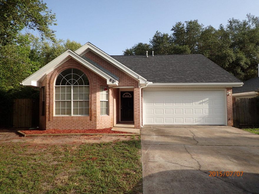 This REO Home is move in ready! Just mins from Eglins Gate, this 1512 square foot home was built in 1993 but has seen some pricey upgrades. Home has new dimensional shingles, new exterior doors and and new garage door. Inside, this home has new paint, new flooring, new fixtures and new appliances. Carpet is found in bedrooms only, therefore, tile is found throughout the rest of this home. Living is large with raised ceilings, and kitchen has attached dining area with vaulted ceilings. This home is definitely a must see to appreciate and will qualify for all financing to call today to view this home!