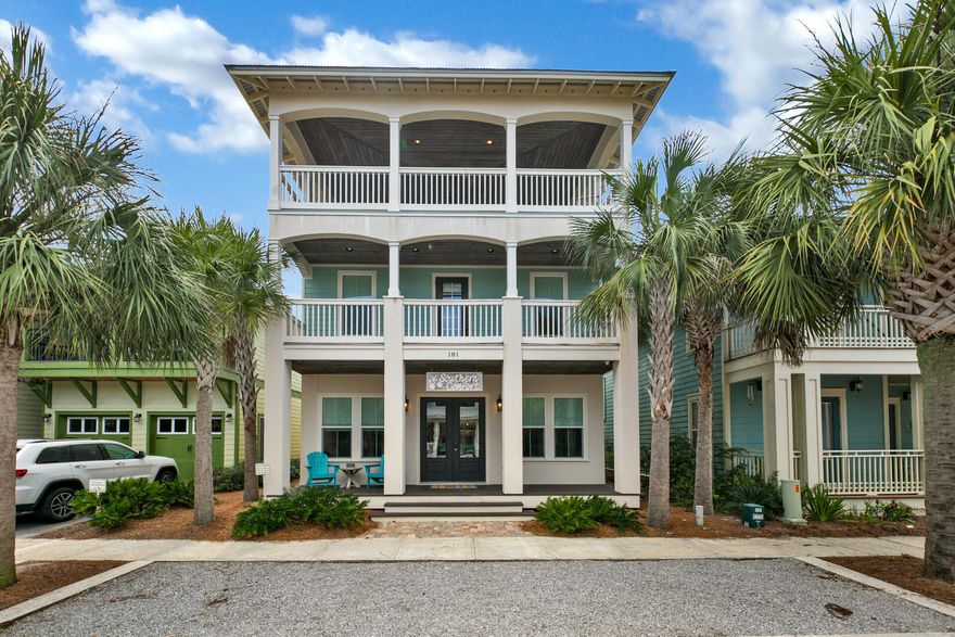 ''Southern Comfort'' is is a 3200+sq. House and Carriage House with 4 BR + Bunk Room + Bonus Room (Sleeps 14-16 total) with a 2-Car Garage in Seacrest Beach. Great location on East 30A, between Rosemary and Alys Beach. Just a short stroll or tram ride to the white sandy beach and steps away from the 12,000 sq. ft. community pool, this luxurious home was designed for rental with projections of $153K and $145K and is beautifully decorated in a neutral color palette with pops of blues and greens for a coastal feel. The open floor plan on the first floor offers spacious living and dining areas, a 10 ft. ceiling, hardwood floors and an open kitchen with island, white cabinets, honed marble countertops and stainless steel appliances, and a Queen Bedroom and Full Bath on the main level.