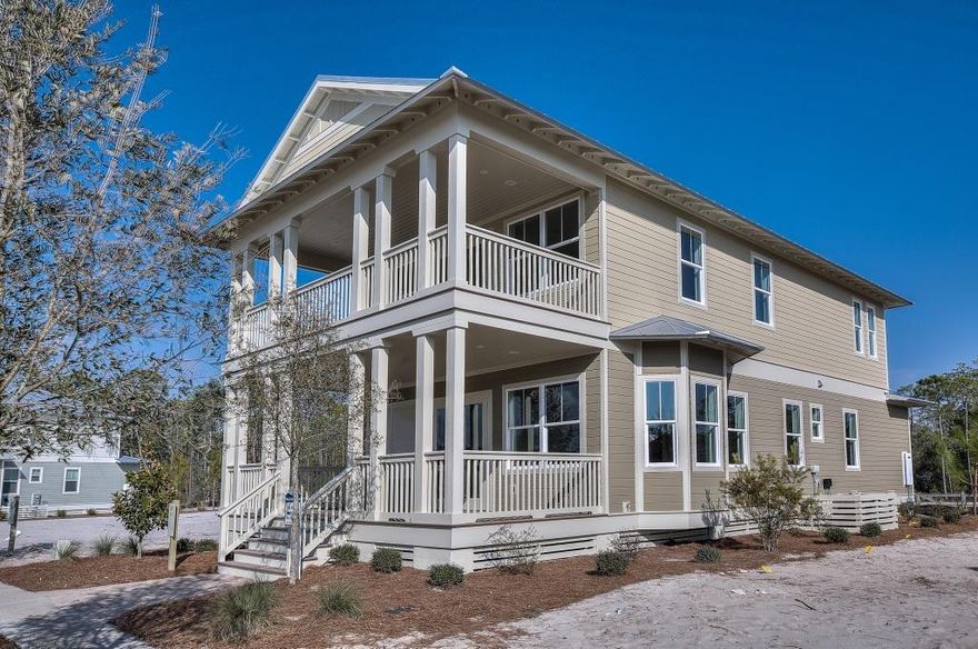 New, high-quality construction home in NatureWalk, nestled between protected borders of the state forest, adjacent to WaterColor, Seaside, and the heart of 30A. Our Sea Breeze Village Collection home offers 3 bed/3.5 baths plus bunk (or small 4th bedroom) and loft area. Huge porch off of the loft area is a favorite of many!! Owner's lock out on the back of the home for storage. Features include pine floors throughout, 3 covered spacious porches, and extensive trim. Kitchen includes white glazed cabinets, light colored granite, white subway tile backsplash, built in GE Caf appliances with GE Monogram chimney hood and island. The only inventory Village home backing to the pond for privacy. Comes with extensive builder warranties. ''The Gathering Place,'' the community's amenity center includes: a resort-style beach entry pool, heated lap pool, children's pool, tot lot, hammocks, multiple entertainment areas including a fire-pit and grills (and seasonal beach shuttle) - all encompassed by the beauty of Point Washington State Park. Only a short bicycle ride away, you'll find yourself enjoying downtown WaterColor, Seaside, and the gorgeous Gulf Coast beaches!