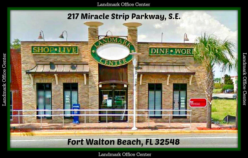 EXECUTIVE OFFICE SPACE in the highly sought after LANDMARK OFFICE CENTER located Downtown Fort Walton Beach next to the highly anticipated newest Mixed Use Project, Landmark Center! Space includes access to the executive conference room, kitchen, and restrooms. Some of the tenants include a real estate office, attorneys, travel agency, insurance agency, web designer, motivational speaker, dietician, and more!