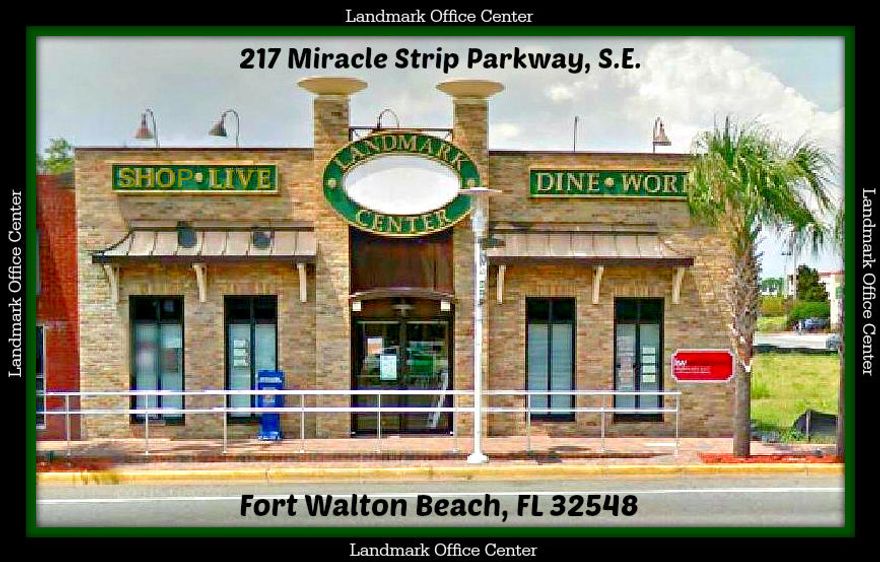 EXECUTIVE OFFICE SPACE in the highly sought after LANDMARK OFFICE CENTER located Downtown Fort Walton Beach next to the highly anticipated newest Mixed Use Project, Landmark Center! Space includes access to the executive conference room, kitchen, and restrooms. Some of the tenants include a real estate office, attorneys, travel agency, insurance agency, web designer, motivational speaker, dietician, and more!