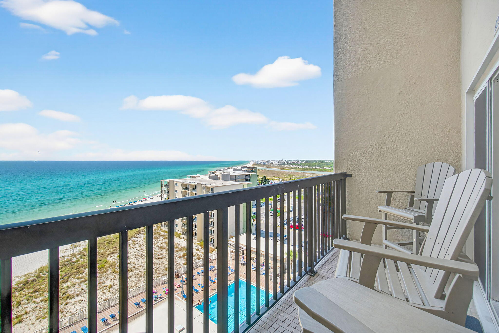 GREAT VIEWS! Gulf views from main living area and master bedroom, Lake Powell view from guest room. You will loved this darling, well cared for unit at Pinnical Port. Great location next to Camp Helen State Park and all of the shopping and dining of 30A. Gated community with tennis ,shuffle board, boat docking. Next to Carillon Beach! The BEST of all worlds. Remember Pinnacle Port has a central heating and cooling system so owners only pay electricity for lights.