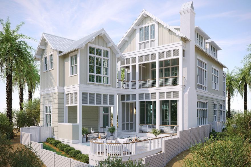 Introducing an extraordinary new construction opportunity in the sought-after Phase 5 of WaterColor. Situated on a premier homesite, this custom-designed residence is thoughtfully positioned for ultimate privacy while remaining within close proximity to the WaterColor Beach Club, resort-style pools, and 30A's renowned sugar-white sand beaches. With over 4,000 square feet of expertly crafted living space, this three-story home offers 4 bedrooms, 4 full baths, 2 half baths, a massive great room with exposed beams, and seamless indoor-outdoor living anchored by a stunning private infinity-edge pool with fire bowls, a custom fire pit below, and a spacious outdoor kitchen and dining area for entertaining. Built by Borges Brooks Builders, the level of craftsmanship and attention to detail is truly second to none. The second floor features a grand primary suite with direct access to a private rear balcony overlooking the pool, a luxurious spa-like bathroom, and an expansive walk-in closet. The second floor also includes an office and a walkover to the carriage house bedroom with full bath. The third floor offers two additional bedrooms, 2.5 baths, and a spacious bonus living area. A private elevator services all levels. Exterior cedar siding enhances the home's natural aesthetic. Located in a non-rental friendly section of WaterColor, this home offers peace, quiet, and a true neighborhood feelno weekly rental turnarounds, just neighbors. Nearby, enjoy the large community pool and green spaceperfect for gatherings or relaxation. Estimated completion: Summer 2026.