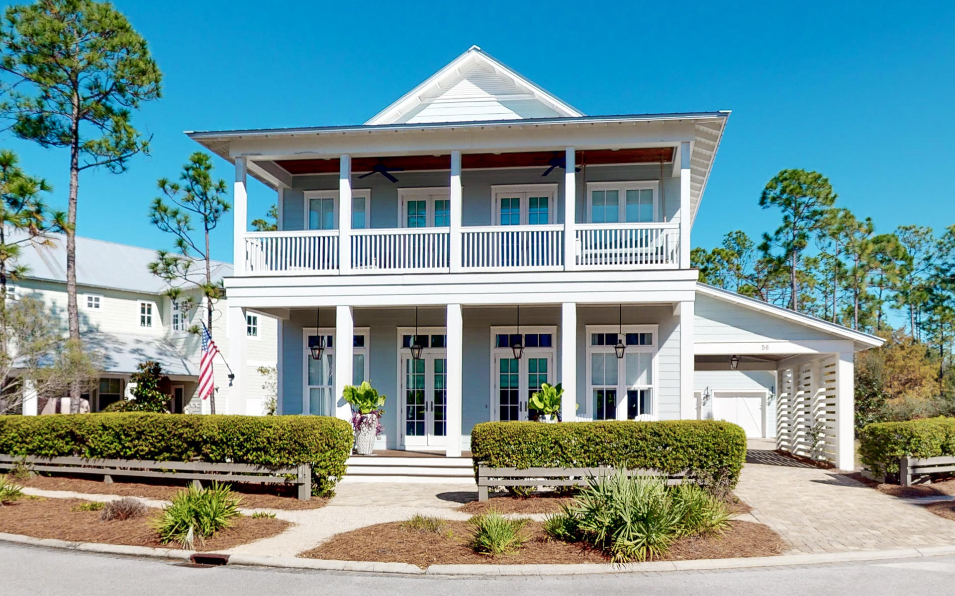 Why would you need to leave home?  This gracious, impeccably detailed 2 story, 5 bedroom home overlooks a tranquil, wooded preserve to add to the privacy of your Watercolor lifestyle.  A long driveway with a porte cochere and  2 car garage provides generous space for a large family visit as well as perfect storage for a Golf Cart.With an expansive Master Bedroom on the first floor,  French doors open to a screened in terrace offering a fireplace and large TV  for outdoor relaxation on cool nights and an outdoor summer kitchen for grilling up championship Bar-B Que.  The Master Bath beckons for total relaxation in an oversized spa shower and soaking tub after a long day at the Beach. Open concept design in the great room will bring everyone together with an indoor fireplace that shares