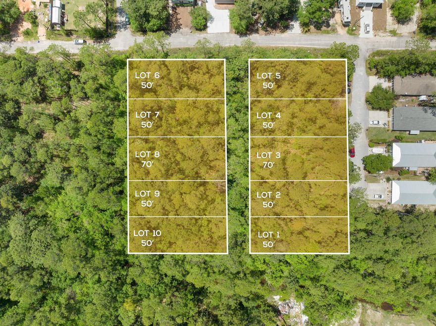 Investors and developers here is your opportunity to purchase ten lots just north of Santa Rosa Beach. Very close to the bay with minimal wetland mitigation required. Initial environmental study available.
