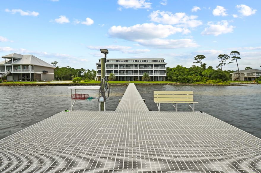 Welcome to this fully furnished, CORNER unit condo located directly on the Santa Rosa Sound. This beautiful condo offers a quiet coastal escape while still offering urban conveniences nearby in Gulf Breeze and Navarre. Stepping inside you are immediately greeted with unobstructed waterfront views from the corner-unit balcony. The split design provides privacy with the bedroom in the front of the condo, the updated bathroom in the center, and the living/dining area in the rear. The kitchen is spacious with abundant storage and all the appliances were recently replaced. The crown jewel of this condo is the MURPHY BED creating an additional bedroom for guests out of the living room. Stepping through the sliding glass door, relax with a coffee overlooking the scenic sunset views over the water. This unit includes two parking spaces and a spacious storage room. Community amenities include a newly replaced pier, a picnic area, a ladder to the water for swimming, canoe/kayak storage, boat docking, and a dry boat slip. Just down the road is a public boat launch as well! This condo provides a serene coastal escape unlike any other on the Emerald Coast, so stop by and make your waterfront dreams come true!