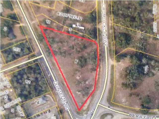 A commercial lot with visibility on both Chumuckla Hwy and Quinette Rd. FDOT 2013 AADT on Chumuckla Hwy side of the property is 8,700 and AADT on Quinette Rd side of the property is 6,600.