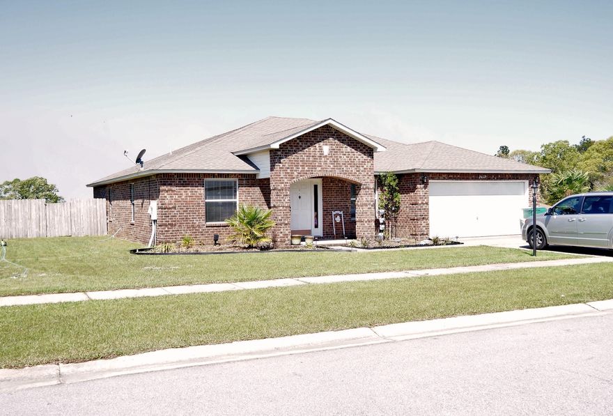 WOW,Just in time for summer!! All brick 4 bedroom 3 full bath home with an in-ground salt water pool on a large corner lot. This home has a great floor plan with two living areas and a screened patio with a convenient entrance to the 3rd bath. Kitchen has breakfast bar, granite counter tops, tiled back splash and all appliances. Beautiful wood laminate flooring in the living areas, carpet in the bedrooms and tile in all wet areas and surrounding the garden tub. The large master suite has a great bath with double vanity, garden soaking tub and separate walk-in shower. Along with the pool in the large privacy fenced back yard is a fire pit and a yard building for all your lawn tools and storage.