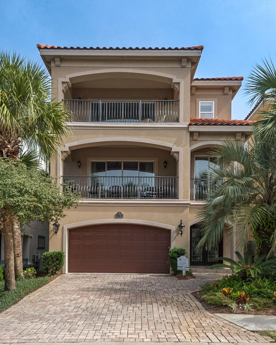 Just steps from the beach with views of the Gulf, ''Casa de Fiesta'' offers the best of comfort, convenience and prestige. All spaces with this well-cared for, Mediterranean-style home are efficient and spacious. Two levels of airy balconies invite Gulf breezes and overlook the community swimming pool. Linens and furnishings are current in today's soothing beach color schematic. Vacation rental income topped $80K in 2019 even with heavy owner usage. The open concept kitchen/living/dining on the 2nd floor is sun-drenched and ultra-comfortable. The two-car garage with two driveway spaces accommodates extra guests.