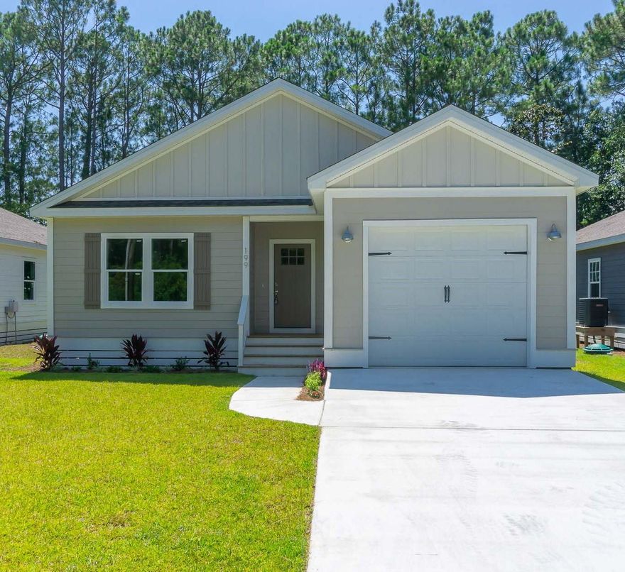 Move in ready! New construction home with fine finishes. {Interior photos and interior on video are of 191 Indian Woman Dr. next door same builder and floor plan/finishes} Landscaped beautifully and ready to be enjoyed by the first owner! Wide entry and open concept, with kitchen island overlooking the dining area and living room. Beautiful gray toned LVP flooring throughout. Kitchen has Aspen White shaker style cabinetry, granite countertops, S/S appliances, and a large pantry.  Lots of natural light from windows and the sliding glass door that leads to the relaxing covered back deck. The master bedroom has a large walk-in closet, and the master bath offers double vanity. Affordable new construction in the heart of Santa Rosa Beach!