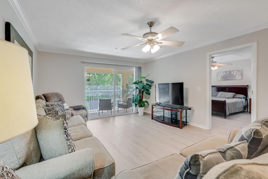 Step into this beautifully renovated and fully furnished 2-bedroom, 2-bathroom condo located on the second floor of the Florida Club in Bluewater Bay. Featuring an oversized split-bedroom floorplan, both bedrooms come complete with walk-in closets, offering ideal comfort and privacy. Enjoy brand-new vinyl flooring, fresh paint, and a brand-new washer, dryer and water heater. The expansive screened-in porch with dual access from both the living room and the master suite, offers serene views and privacy, backing up to lush forest. Open kitchen and floorplan. This move-in ready condo also includes access to top-notch community amenities: a pool, fitness center, and sauna, BBQ grills, and picnic areas, perfect for entertaining family and friends.  A very short drive to the Mid-bay bridge!