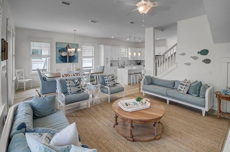 Stunning 30A Beach Retreat with Private Heated Pool!Located off 30A across from the Dune Allen Beach Access in the highly desirable Serenity at Dune Allen community, this expansive three-story home offers luxury, comfort, and excellent rental potential. The open floor plan features a gourmet kitchen with quartz countertops, high-end appliances, ample cabinetry, and a large island. Durable LVP and tile flooring run throughout, along with beautifully tiled showers.First Floor: Large guest suite with king bed and en-suite full bath, plus an additional half bath.Second Floor: Three spacious king bedrooms, each with a private full bath, plus two hallway bunk beds.Third Floor: Oversized bunk room with four bunks and a full bath, along with a large loft ideal for entertaining or a second living area.

Full covered porches on every level provide relaxing outdoor living space and capture refreshing coastal breezes. The private pool creates a true backyard retreat.

Home is being sold fully furnished with high-quality d??cor and is completely turn-key, including all appliances, kitchenware, and essentials. This property is an ideal primary residence, second home, or income-producing investment on 30A.