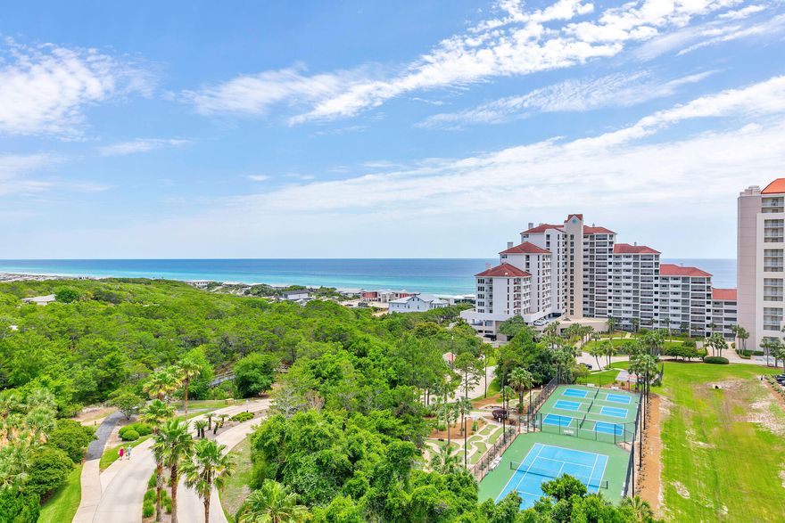 Wonderful opportunity to own a beautiful 2 bedroom/2 bath condo at the Summit in the Tops'l Beach and Tennis Resort!  You will enjoy beautiful views of the gulf water from the  living area and master bedroom. This unit is being sold fully furnished and features granite counter tops in the kitchen, tile flooring in the living area, upscale LPV in the bedrooms, beautiful updated baths and an owner's storage closet. The Summit has a large pool and is only a short walk to the beach. Tops'l is a wonderful family friendly beach and tennis resort with tennis courts, a large athletic club, nature trails and pools. This the perfect investment opportunity or second home! Dimensions to be verified by the buyer.