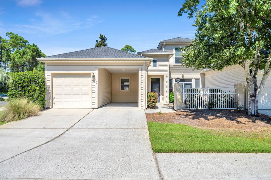 Fantastic home and best price in the gated neighborhood of Courtyards of Santa Rosa Beach. This 3 bedroom property has 1876 ft. of living space with a private courtyard in front and rear of property. There is a community swimming pool a few homes down the street and the beach is within 1/2 mile. The HOA maintains all of the landscaping. Internet and pest control is also included.  Each bedroom has its own private bathroom. The upstairs bedroom is very large and can fit 2 queen beds.