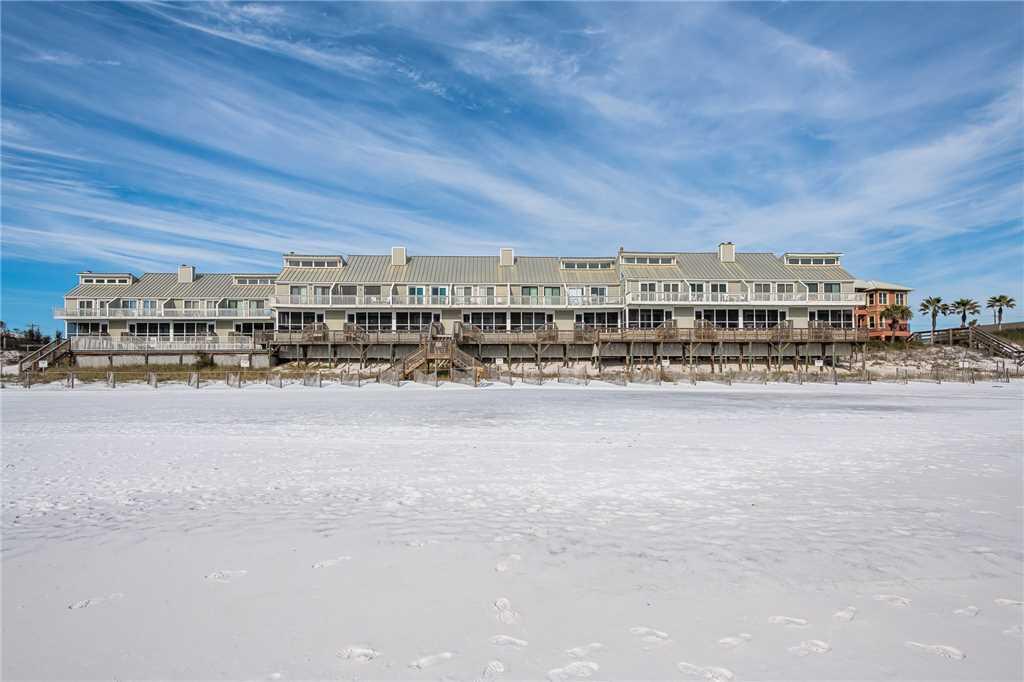 GULF FRONT on 30A for under $1M and 2020 gross rental income of $68,000. Gulf front master bedroom on second floor with incredible views from the second floor balcony off the master bedroom.  Great view from the kitchen, dining, living area, screen porch. The first floor is an open concept kitchen with new cabinets and floors; a large living and dining area; laundry and half bath; and a screen porch with a storage closet. Upstairs there are two bedrooms and two bathrooms. Step out the back door for quick access to the beach and the beachfront community pool. The low-density complex of Dune 1 share 348 ft on the Gulf and have approximately 2.8 acres of land providing a huge buffer from 30A.