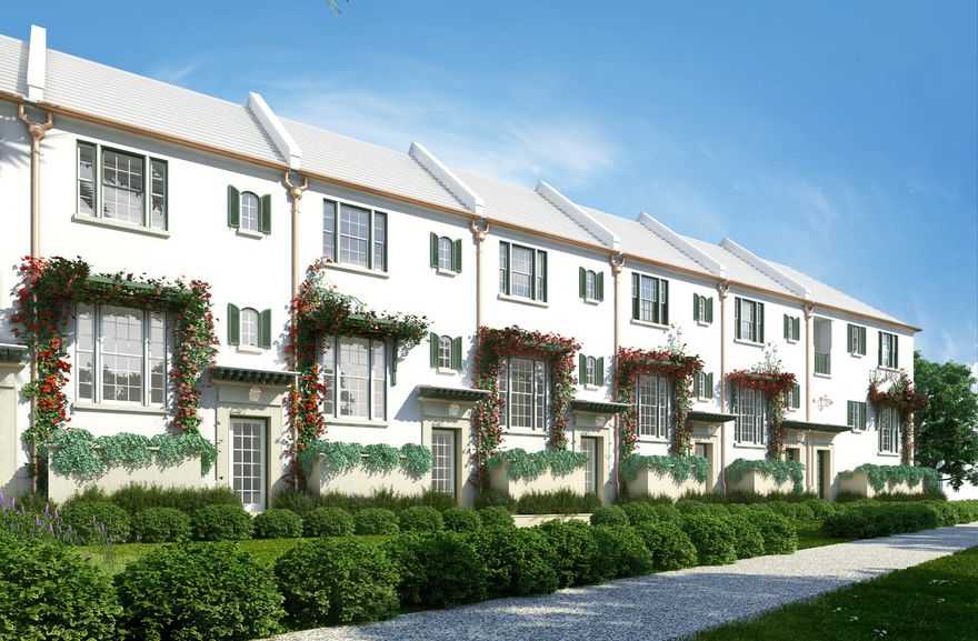 Caliza Courts, sited just south of Caliza Pool, forms a welcoming addition to this town amenity. Designed by Khoury & Vogt Architects, the homes are graced by an attached park along Somerset Street, with raised stoop entries bordered by landscaped planters.