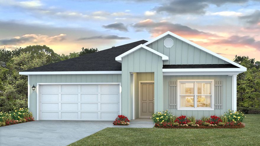 Welcome to the Cali, a new home floor plan at Riverwalk inn Freeport, Florida. As you step through the entry door, you're greeted by a spacious, light-filled foyer that effortlessly flows into the heart of this inviting 4-bedroom, 2-bathroom home. To your left, you'll find two generously sized bedrooms, each with its own large closet, separated by a shared full bathroom featuring elegant fixtures and durable vinyl plank flooring. The home's centerpiece is the open-concept living space, where the kitchen, dining area, and living room merge seamlessly under 8-foot ceilings. The kitchen is complete with a center island, that has space for bar seating and beautiful surrounding cabinetry for storage. Adjacent to the kitchen is the dining space, with plenty of room for a family table, and the living area offers cozy charm with views of the backyard.

The primary bedroom is tucked away at the rear for privacy and feels like a true retreat. It features a spacious bedroom, a walk-in closet, and a luxurious ensuite bath with a dual-sink vanity, shower, full size soaking tub and separate water closet. There are three additional bedrooms with one that could serve as a home office or study.

Step outside to the covered patio which invites you to relax and enjoy the scenic surroundings. The Cali floorplan delivers comfort and style for modern living. Riverwalk is the perfect place to call home with its onsite amenities featuring a pool and clubhouse and a boardwalk that leads to Lafayette Creek and LaGrange Bayou.
This home was the model home. Any furniture or draperies in the home do not convey. This home is sold AS/IS and the warranties on appliances will be for the time remaining of the item. There is a one year builder warranty that will start from the date of closing. Any window treatment hardware shall remain. All sales center areas will be converted back to the space as shown on the floor plan. 
