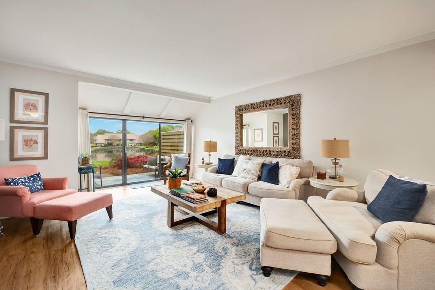 Discover the epitome of coastal living in this two-bedroom, two-and-a-half-bathroom townhome nestled within desirable Beachwalk Villas, located on the prestigious gulf-side grounds of the Sandestin Golf and Beach Resort. Boasting a serene color palette, new decor and upgraded features throughout, this home offers a perfect blend of comfort and sophistication. Enter through a private, gated front courtyard and step inside to be greeted by an abundance of natural light, an inviting open floor plan, and picturesque views of Horseshoe Lake. The master bedroom features his-and-hers closets and an ensuite bath with shower. The guest room has a generous closet and ensuite with shower and bathtub. Enjoy lake views from nearly every corner of this unit including sunsets from the walkout rear patio that overlooks a spacious lawn and the Beachwalk Villas community pool. The first floor boasts a wet bar and a convenient half bath. The tasteful living room decor features a queen size pullout sleeper sofa with coastal accents. Recently updated with new countertops and a complete kitchen refresh, plantation shutters in both bedrooms and kitchen, paint, trim and bedding, this townhome exudes modern elegance at every turn. A new roof, installed in July 2023, ensures peace of mind for years to come. Enjoy two owners' storage closets inside and out and all the convenience of Beachwalk Villas' amenities, including a community pool and clubhouse, just a stone's throw from your doorstep. With deeded beach access and proximity to the sugar-white sands of the gulf, as well as Sandestin's numerous dining, nightlife, and retail options, every day feels like a vacation. Whether you're seeking a second home, rental investment or permanent residence, this townhome offers versatility and value in an unbeatable location, just minutes by foot or bike to the beach. Don't miss the opportunity to own a piece of paradise in Beachwalk Villas, priced to sell and ready to welcome you home.