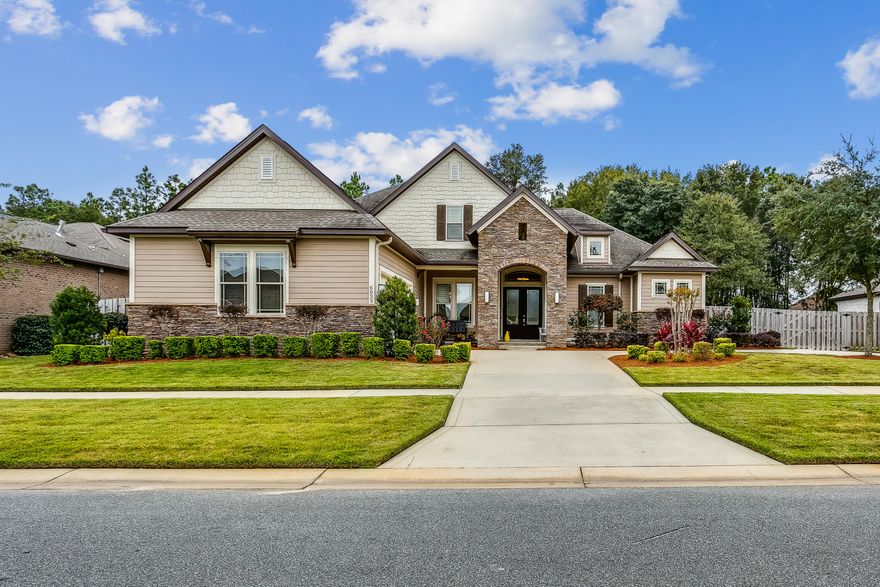 Take a look at this breathtaking custom-built home in the sought after Huntington Creek gated community. You're greeted with a dramatic circular driveway w/addtl parking area & dbl entry doors. Inside you'll find the grand entry foyer w/hardwood floors, huge living room w/soaring ceilings & an entire wall of sliding glass doors, large formal dining room,  kitchen w/granite countertops, island w/bar seating, stainless steel appliances, eat-in dining area & coffee/wine bar area, owners suite features double tray ceiling, huge walk-in closet & spa-like bath w/dbl sink. Outside you'll find a fenced-in oasis w/ outdoor kitchen, covered patio, screened in-ground pool w/built-in hot tub. Home features hurrican protection shields for windows/doors & has built-in entire home generator system.