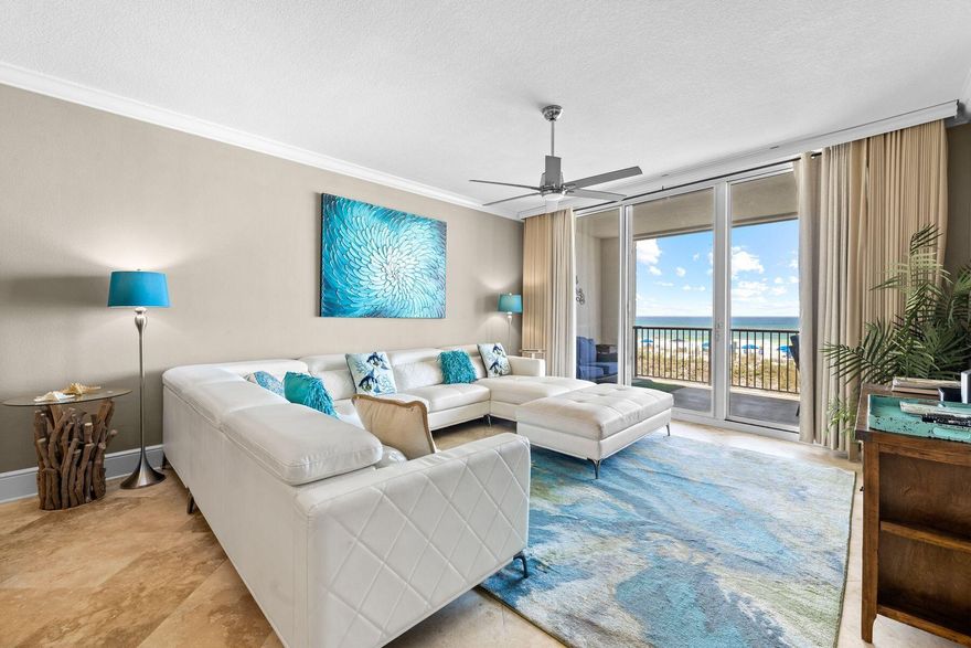 Owner Financing Available. Discover unparalleled luxury in this spacious and fully equipped four-bedroom, three-bathroom gulf-front condo located in the prestigious Bella Riva complex. Ideal for vacation rentals, this first-floor unit offers breathtaking gulf views and easy beach access, making it one of the few true four-bedroom units available in Fort Walton Beach. As you enter, a hallway leads you to the expansive main living area, featuring a wall of large sliding glass doors that showcase stunning views of the gulf. This open-concept space flows seamlessly into the kitchen and dining area, creating an inviting atmosphere for gatherings. The kitchen is outfitted with upgraded Viking appliances, ensuring a luxurious experience.  The primary suite is a true retreat, accessed through double doors and boasting beautiful gulf views through sliding glass doors that open to the balcony. The private bathroom is generously sized, offering a soaking tub, a standalone shower and his-and-hers vanities. A second queen bedroom also enjoys gulf views, balcony access and a private bathroom. Two additional queen bedrooms are situated on the north side of the condo, one with a private bath and the other sharing a bathroom with the main living area. Each room is thoughtfully designed to provide comfort and privacy for guests. Residents of Bella Riva can enjoy the gulf-front community pool, furnished with lounge chairs and umbrellas, perfect for relaxing by the water. Additional amenities include an exercise room, extra storage and an assigned parking spot within this quiet, gated community. With its prime location, high-end finishes, and exceptional views, this Bella Riva condo offers the ultimate coastal living experience.