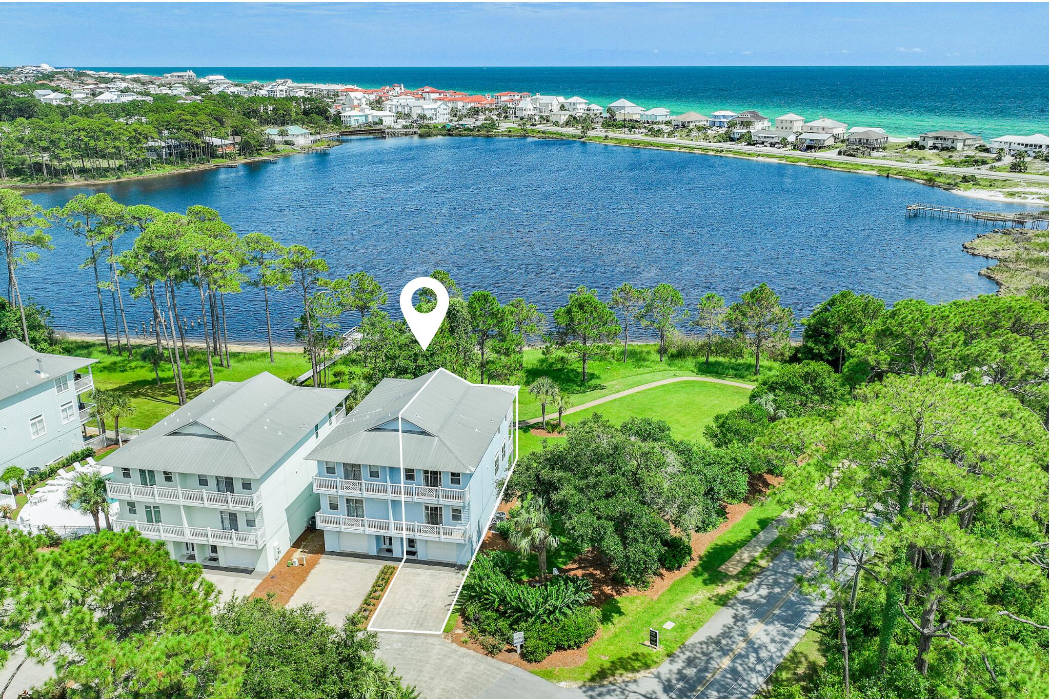 Nestled on Oyster Lake, a rare coastal dune lake, this like-new coastal retreat boasts three distinct levels totaling over 2,500 square feet. It offers breathtaking views of the Gulf and the surrounding topography. Upon arrival, the foyer leads to the first-floor mother-in-law suite, currently configured as a guest suite and secondary living area, complete with a private bathroom. Ascending to the second floor, the heart of the residence unfolds into a sophisticated living space designed for relaxation and entertainment. Generously sized living and dining areas are adorned with tall ceilings and coastal chic furnishings. The covered terrace, spanning the full width of the space, offers breathtaking 180-degree views of the lake. Ideal for culinary enthusiasts, the gourmet kitchen boasts custom cabinetry, a new luxury appliance package, and a gorgeous kitchen island with integrated seating and storage. A guest suite on the second floor is flooded with natural light and features an ensuite and covered terrace, perfect for enjoying a morning cup of coffee or an evening read.
The primary suite, nestled on the third level, is a haven of relaxation, bathed in the light of a wall of windows that offer breathtaking views towards the sea and lake. With its spacious seating area and direct access to a private terrace, it's the perfect spot to witness the mesmerizing hues of the Emerald Coast sunsets that paint the sky each night. The sumptuous ensuite provides a spa-like experience, complete with a soaking/shower tub combo and a double vanity. The uppermost level also features an additional master suite with terrace access and full bath.
This unit is a sanctuary, and a true rarity to the market. Enjoy something no one else has - a true solid product with concrete construction on first floor, gorgeous gulf and lake views, an end unit bordered by preserve area, and a community pool and dock access. The lakefront units in this complex seldomly come to market so now is the perfect time for you and your family to start living the coastal lifestyle you truly deserve.
When it comes to ultra-luxe gulf side living, the allure and stature of Dune Breeze Villas remains unrivaled. The culmination of luxury and exclusiveness creates an intimate setting while remaining geographically poised seconds from the new, Dune Allen Beach Access along with all of the acclaimed dining and entertainment 30A has to offer. This unit has only been used as a second home but has impressive rental potential currently projected at over $75,000 annually helps create a compelling opportunity for investors and second or full-time residents alike.
The "town center" at Gulf Place featuring Shunk Gulley Oyster Bar, Pizza by the Sea, Renaissance French Restaurant, Sunrise Coffee, Perfect Pig, Shelbys, Pecan Jacks, Jonah Papa Surfs and local boutiques with walking & biking trails is also poised just a few minutes away.
