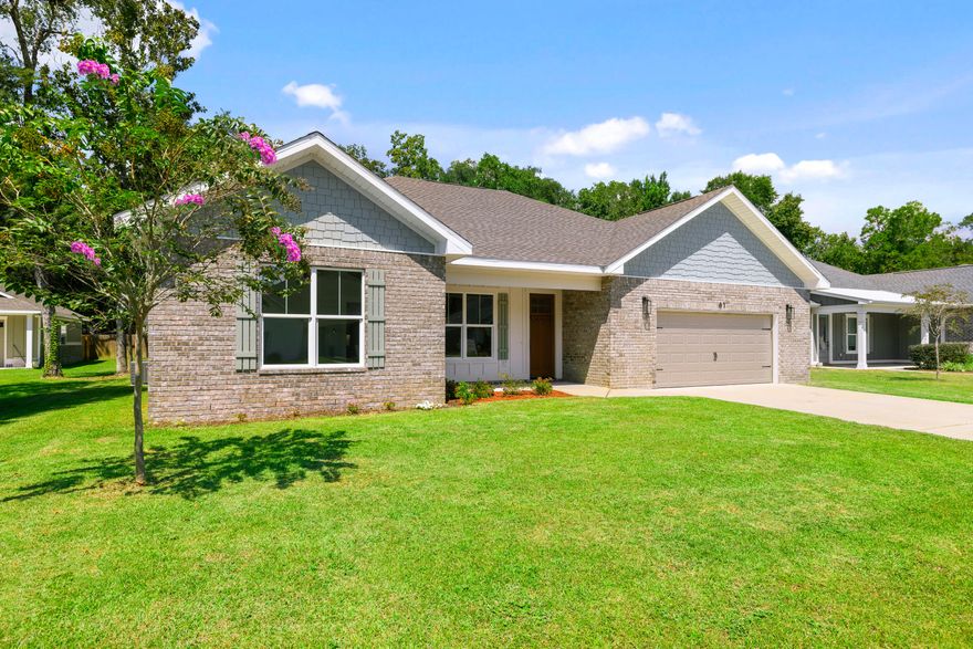 $10,000 ANY WAY BUCKS--down payment, closing costs, rate buy-down, or price cut. You choose!! ONLY 4 miles from Niceville, approx. 25 minutes to EAFB and 12 minutes to the stunning Destin beaches. This custom-built home showcases high-end designer finishes and a spacious open-concept layout that enhances its elegant feel. The gourmet kitchen is a chef's dream, featuring custom cabinetry, luxurious white quartz countertops, large island, pantry and top-tier finishes throughout. The primary suite offers a spa-like retreat with a large walk-in Zero Entry shower, private water closet, & oversized walk-in closet. Of the four generously sized bedrooms, three include their own walk-in closets, providing ample space and storage for the whole family.  Covered front and back porches prov Large open Living room and Kitchen design.  Perfect for the small or large family. 
Located in a brand-new subdivision with underground utilities, it sits on a quiet, family-friendly dead-end street. For boating enthusiasts, it's only a block from the boat ramp and Choctawhatchee Bay.