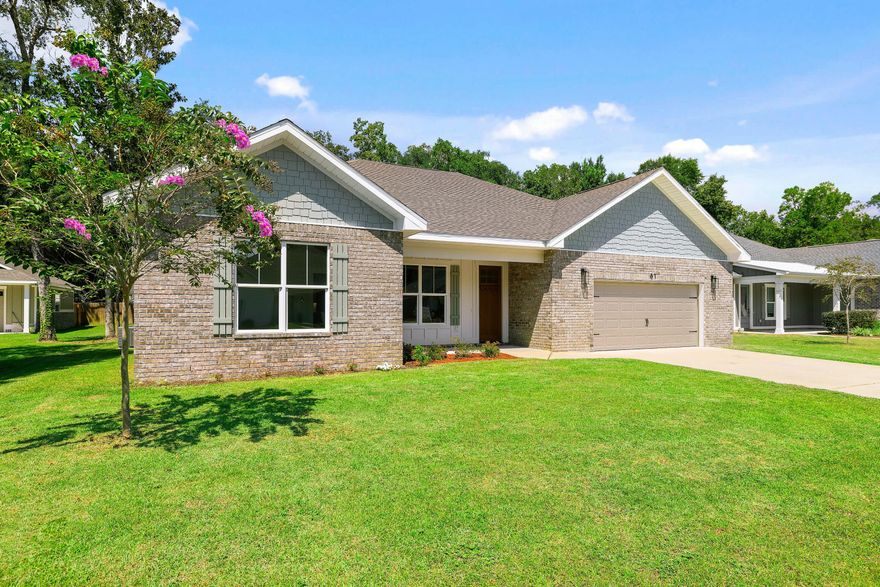 $10,000 your way--down payment, closing costs, rate buy-down, or price cut. You choose!! ONLY 4 miles from Niceville and a quick drive over the Mid-Bay Bridge to the stunning sugar-white beaches. This custom-built home showcases high-end designer finishes and a spacious open-concept layout that enhances its elegant feel. The gourmet kitchen is a chef's dream, featuring custom cabinetry, luxurious white quartz countertops, large island, pantry and top-tier finishes throughout. The primary suite offers a spa-like retreat with a large walk-in Zero Entry shower, private water closet, and an oversized walk-in closet. Of the four generously sized bedrooms, three include their own walk-in closets, providing ample space and storage for the whole family.  Covered front and back porches provid Large open Living room and Kitchen design.  Perfect for the small or large family. 
Located in a brand-new subdivision with underground utilities, it sits on a quiet, family-friendly dead-end street. For boating enthusiasts, it's only a block from the boat ramp and Choctawhatchee Bay.