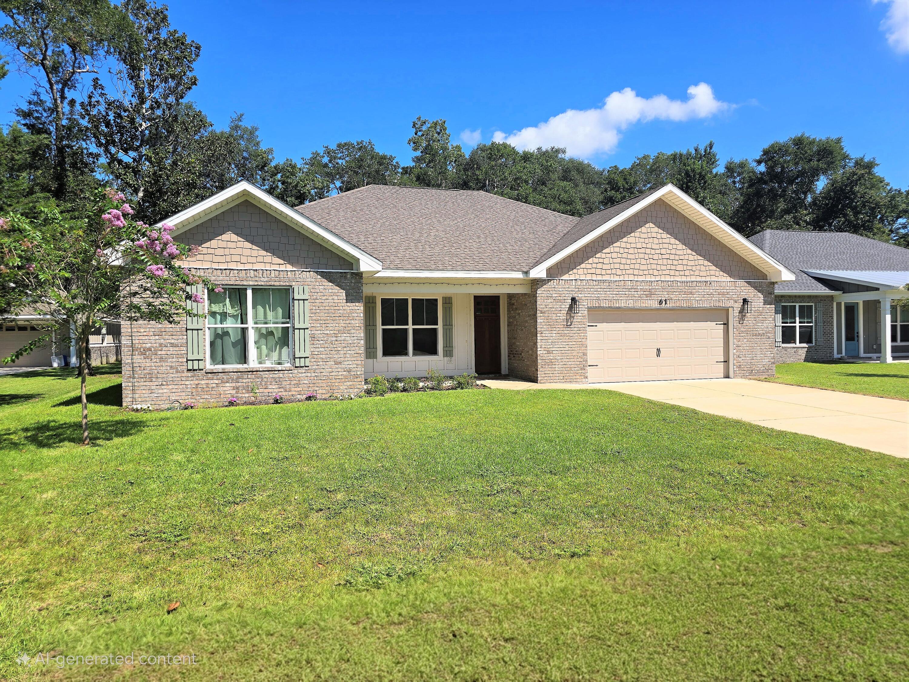 ONLY 4 miles from Niceville and a quick drive over the Mid-Bay Bridge to the stunning sugar-white beaches. This custom-built home showcases high-end designer finishes and a spacious open-concept layout that enhances its elegant feel. The gourmet kitchen is a chef's dream, featuring custom cabinetry, luxurious white quartz countertops, large island, pantry and top-tier finishes throughout. The primary suite offers a spa-like retreat with a large walk-in Zero Entry shower, private water closet, and an oversized walk-in closet. Of the four generously sized bedrooms, three include their own walk-in closets, providing ample space and storage for the whole family. Covered front and back porches provide ample relaxing or entertaining areas. Large open Living room and Kitchen design. Perfect for the small or large family.
Located in a brand-new subdivision with underground utilities, it sits on a quiet, family-friendly dead-end street. For boating enthusiasts, it's only a block from the boat ramp and Choctawhatchee Bay.