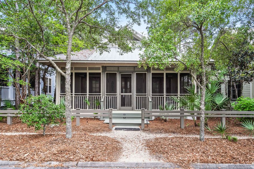 This upscale Florida Cottage in the highly coveted community of Watercolor is ready to welcome new owners! This home is in a prime location, just a block away from Camp Watercolor and it's two pools with slides, lazy river, playground, basketball court, and poolside restaurant. From the screened in front porch to the cozy living area, this home welcomes you in with a warm atmosphere to rest and relax after days spent enjoying the fun and sun. With a modern coastal interior and upgraded stainless steel appliances, the home feels luxurious while remaining comfortable and inviting. It is one level, so no stairs to climb. Each of the three bedrooms feature an en suite bath, and the master has a double vanity and deep soaking tub. If you're looking for a fabulous residence, vacation home, or