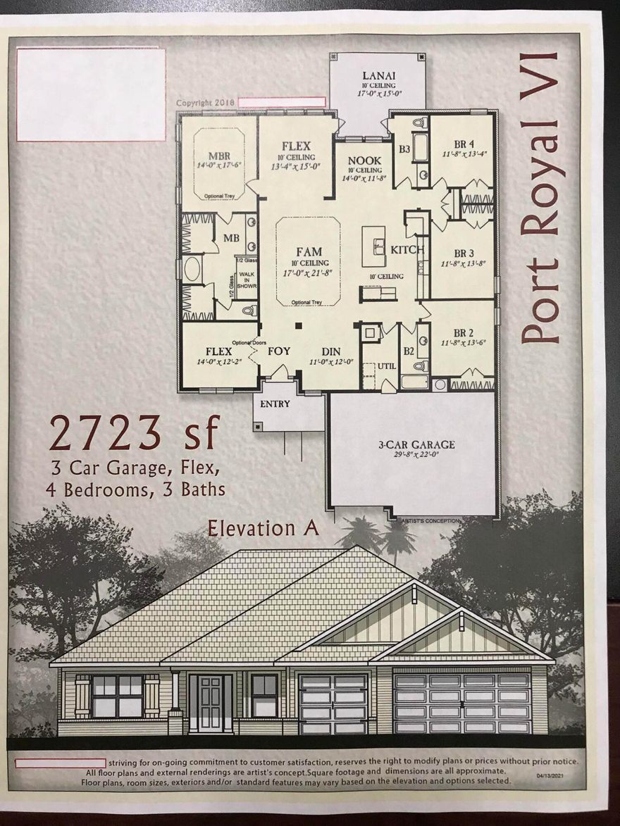 Under Construction - Anticipated  completion June 2022.* ALL COLORS & OPTIONS HAVE BEEN SELECTED BY THE BUILDER * BUILDER SAYS NO CHANGES OR ADD ONS * Color Selection Samples Can Be Viewed By APPT ONLY * Split Bedroom  Open Plan: 4 Bedrooms *2 Bonus/Flex Rooms  *3 Full Baths * 3 Car Garage * Covered Entry * Tile Flooring in Wet Areas * Mohawk Carpet in Bedrooms/ Flex Rooms & Family Rm * Kitchen: Granite Countertops, Large Island,, Walk in Pantry, Stainless Steel Appliances * Breakfast Nook * Family Rm * Dining Rm  * *Master Suite with Zero Entry Tile Walk in Shower, Soaking Tub Tile Flooring & Single Trey in Master Bedroom * Covered Rear Lanai * Agents see Agent Notes *
