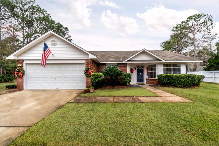 Fully furnished vacation home or primary home located in the very desirable subdivision of Bay Bridge Landing, which has a bayfront pool and a community pier! This home features a very large eat-in kitchen with an island, perfect for entertaining, which opens to the living room. Very light and bright maintenance free home with plant shelves, split bedroom plan with a very large master bedroom and bath with double closets, dual sinks and large garden tub. Rental ready for investors down to the very last detail. Great beach decor feel and the laundry room is right off the kitchen as you come in from the garage to dump those wet suits and towels! Located within a few blocks of the beaches, outlet malls, and walk to the bay.