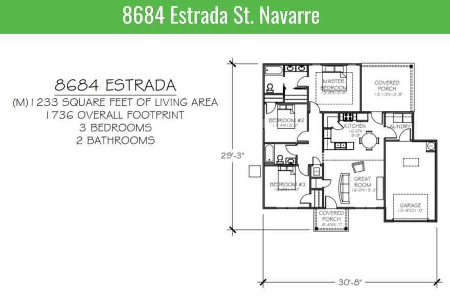 New Constructions in EAST NAVARRE! Perfectly sized home offering 3 bedrooms, 2 bathrooms and a single car garage. Nice open floor plan offering vaulted ceilings in the living room, tile floor thorughout the home. The master suite is spacious, offering double vanities in the bathroom & a walk in closet. Open back porch to enjoy a nice sunny day.  Minutes from Hurlburt Field, Navarre Shopping, Beaches & Dining. Call today to contract! House will be finished on Dec 11th.